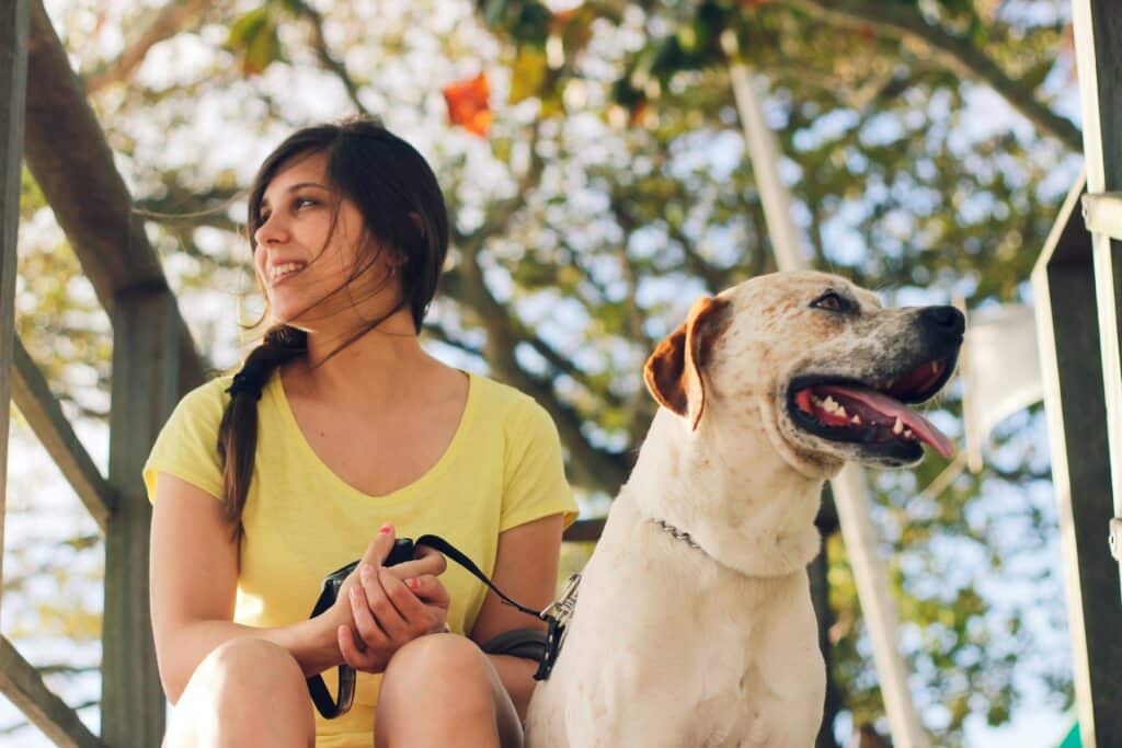 woman and her dog outside