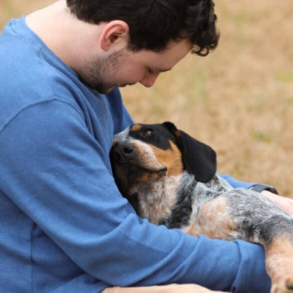 dog laying on man's lap