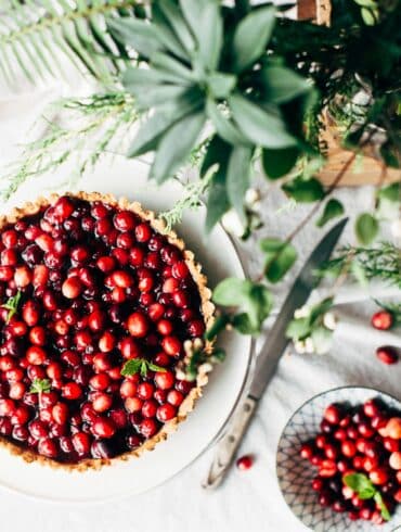 cranberry pie on a kitchen counter