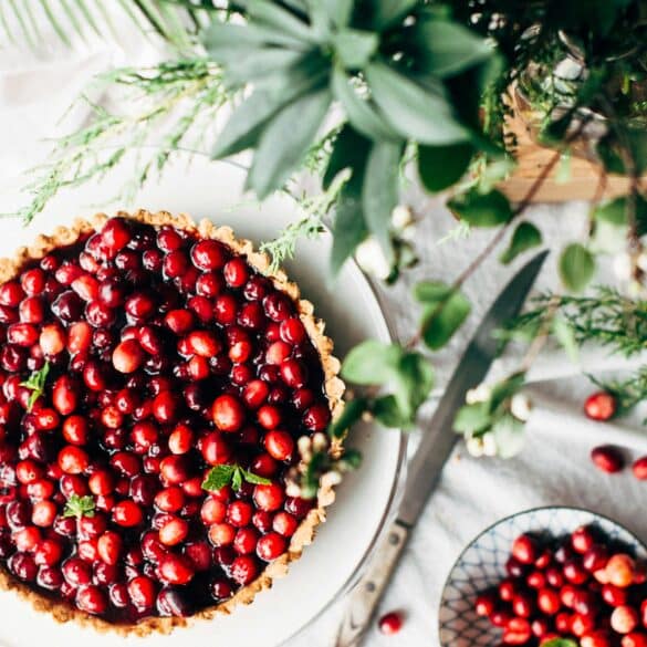 cranberry pie on a kitchen counter