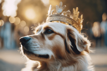 dog wearing golden crown
