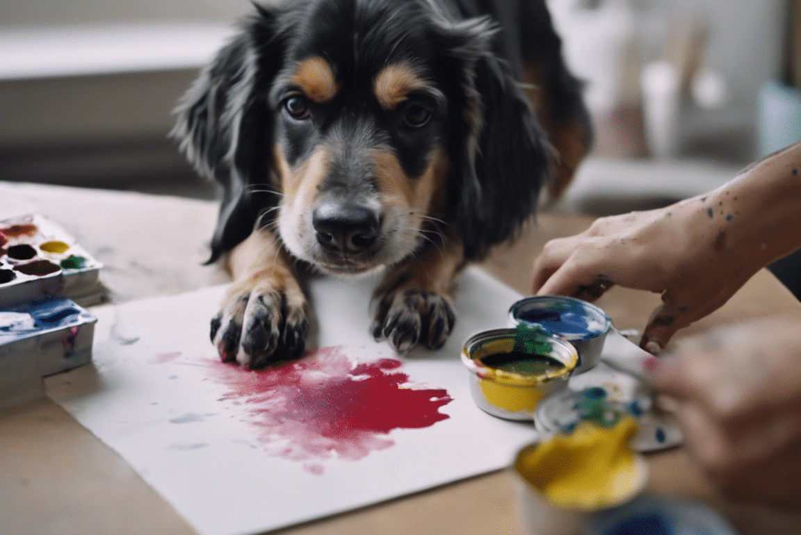 dog painting with paw